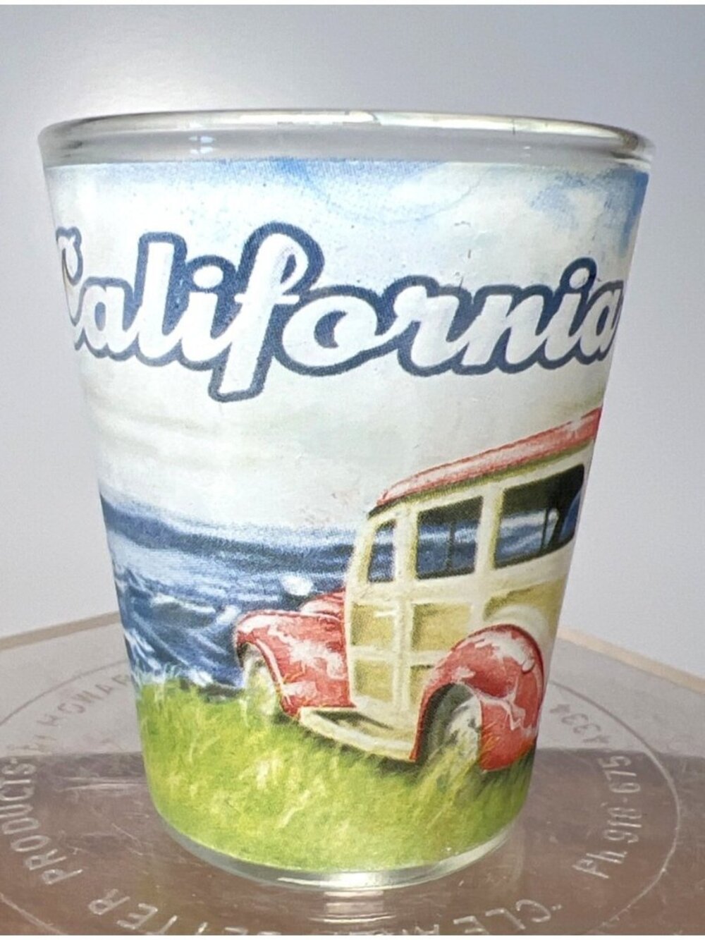 Shot Glass California-Themed Decorative Beach Scene & Woody Car Design